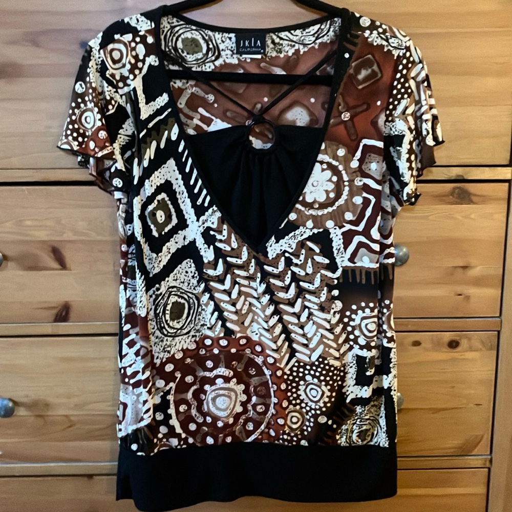 Brown Patterned Blouse, Large